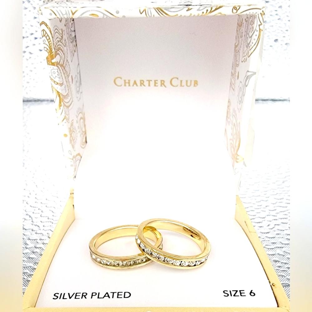 Charter Club Glass Stone Ring Duo in Fine Gold Plate